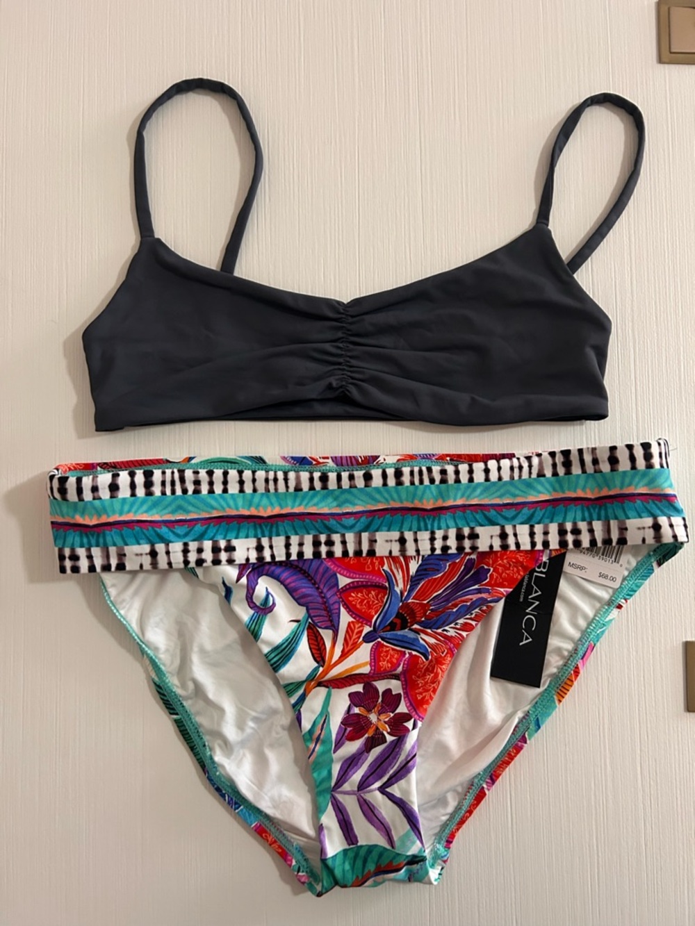 🌺🍉🌊La Blanca Turquoise Trim Floral Swim Bottom & Active Bikini Top 🍉🌺🌊